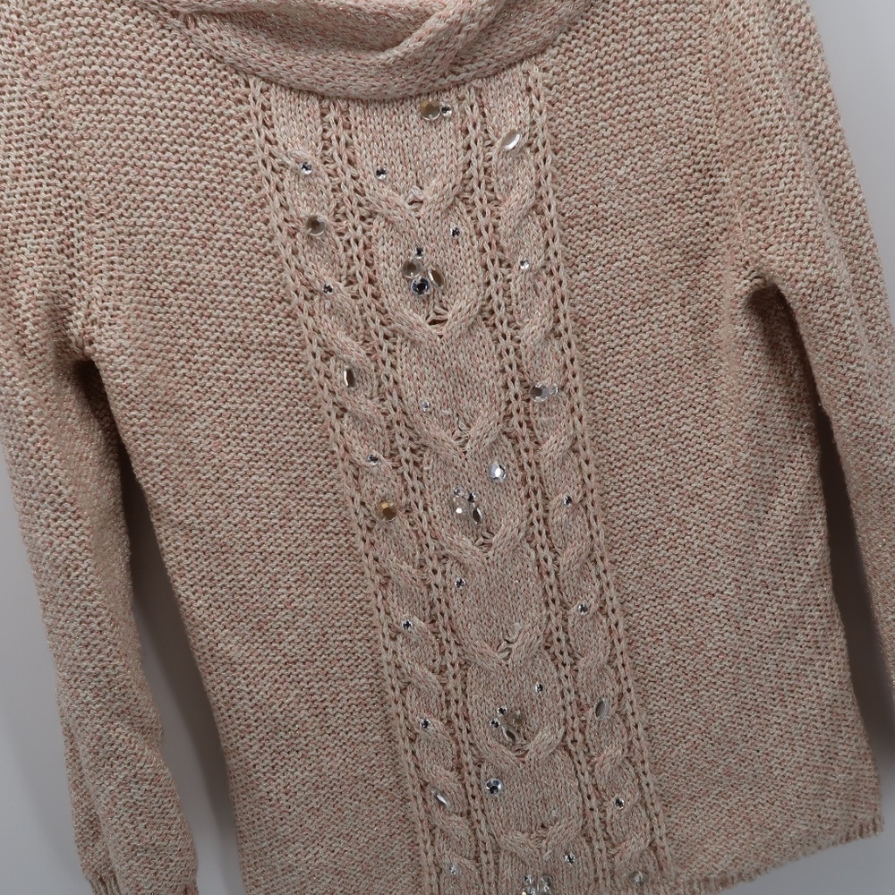 Ruby Rd.Beaded 3/4 Sleeves Knit Cropped Tank Top - Picture 2 of 5